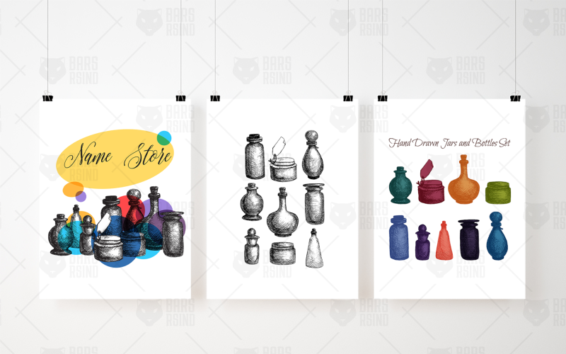Download Фирменный стиль "Vintage Glass Jars and Bottles Set - Corporate Identity Template" / Vintage Glass Jars and Bottles Set - Corporate Identity Template - Фирменный стиль на тему графика wedding,vintage,illustration,retro,ink,vector,art,collection,drawn,hand,spa,medicine,kitchen,fluid,grunge,pharmacy,sketch,transparent,bottle,water,tag,element,glass,line,outline,set,isolated,