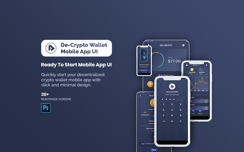 Interfaccia utente dell'app mobile del portafoglio di criptovaluta - PSD