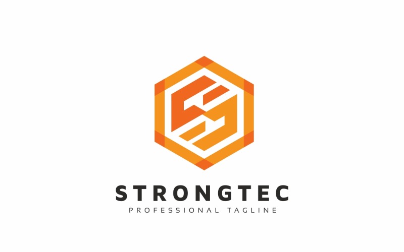 Strongtec S Harfi Altıgen Logo Şablonu