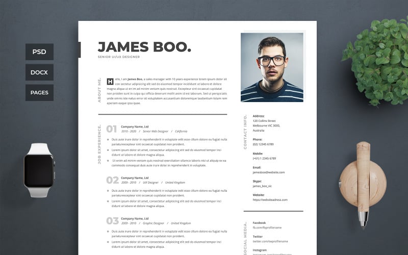 Download Резюме "James Boo | Clean Professional Resume Template" / James Boo | Clean Professional Resume Template - Резюме на тему графика professional,clean,simple,fresh,modern,job,application,apply,resume,man,interview,web,designer,graduate