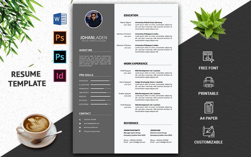 Download Резюме "Professional &amp; CV Resume Template" / Professional &amp; CV Resume Template - Резюме на тему графика cv,rsume,template,a4,modern,minimal,letter,profational,creative,eaditable,word,indesign,cvdesign,jobecv,elegent,photoshop