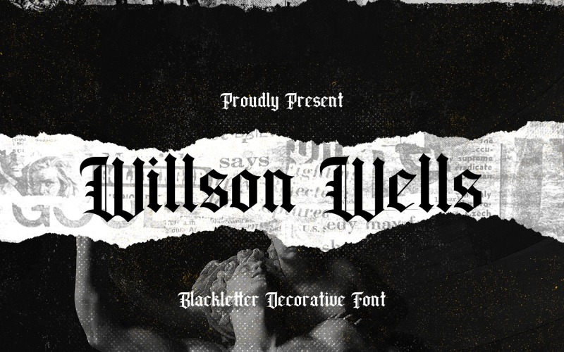 Download Шрифт "Wilson Wells - Blackletter Decorative Font" / Wilson Wells - Blackletter Decorative Font - Шрифт на тему графика blackletter,tattoo,gothic,decorative,display,medieval,fraktur,handdrawn,handlettering,calligraphy,lettering,brush,graffiti