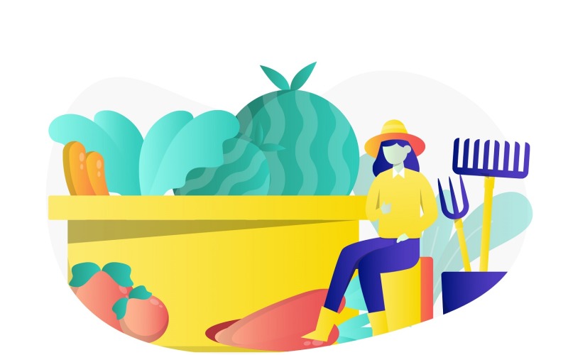 Download Vector "Farming Concept Flat Illustration - Vector Image" / Farming Concept Flat Illustration - Vector Image - Vector на тему графика illustration,flat,agriculture,farming,farm,field,plant,agricultural,nature,crop,farmer,harvest,organic,landscape,gardening