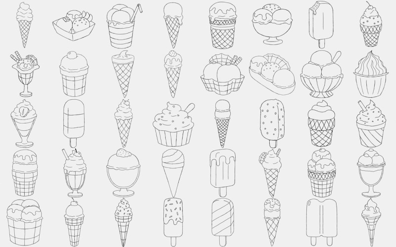 Icecream Outline Bundle Drawings Illustration