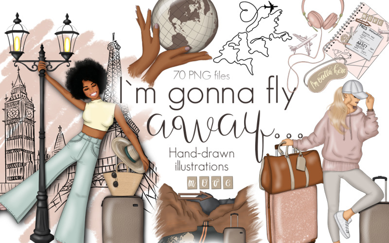 Download Иллюстрация "I’m Gonna Fly Away Clipart & Pattern - Illustration" / I’m Gonna Fly Away Clipart & Pattern - Illustration - Иллюстрация на тему графика travel,clipart,illustration,tourism,trip,summer,design,background,journey,vacation,graphic,tour,holiday,map,adventure,flat,transport,eiffel,tower