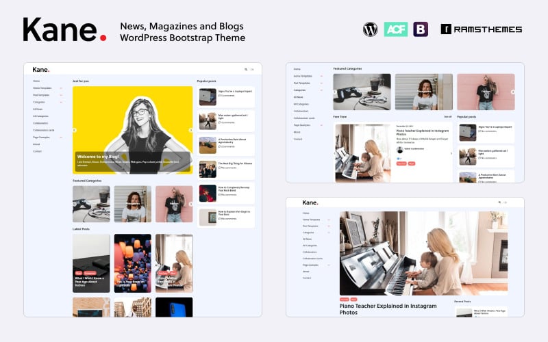 KANE - News Magazine Blog Bootstrap Motyw WordPress