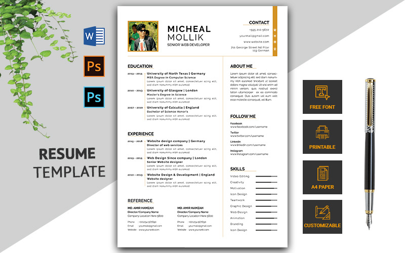 Download Резюме "Minimal CV Resume Template" / Minimal CV Resume Template - Резюме на тему графика professional,clean,minimal,modern,resume,template,cv,rsume,fully,layered,a4,paper,size,letter,profational,creative,eaditable,word,indesign,cvdesign