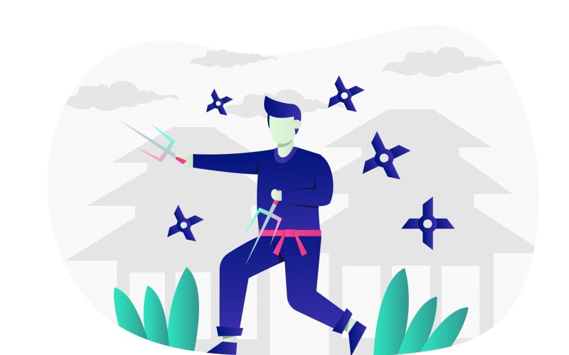 Download Vector "Ninja Flat Design - Vector Image" / Ninja Flat Design - Vector Image - Vector на тему графика illustration,vector,flat,ninja,samurai,katana,warrior,character,sword,japanese,japan,fight,assassin,fihter,martial