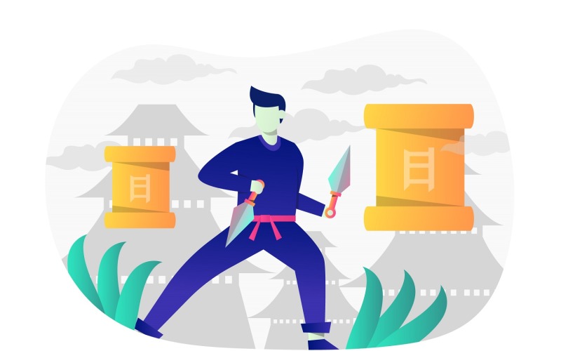Download Vector "Ninja's Kunai Flat Illustration - Vector Image" / Ninja's Kunai Flat Illustration - Vector Image - Vector на тему графика illustration,vector,flat,ninja,samurai,katana,warrior,character,sword,japanese,japan,fight,assassin,fihter,martial