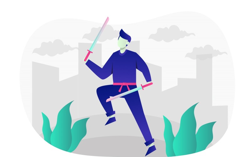 Ninja Katana Płaskie Ilustracja - Grafika wektorowa