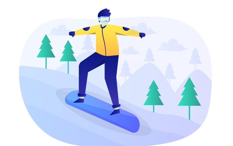 Snowboarding ploché ilustrace - vektorový obrázek