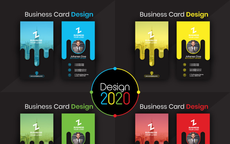 Download Фирменный стиль "Business Card - Corporate Identity Template" / Business Card - Corporate Identity Template - Фирменный стиль на тему графика business,card,corporate,identity,trend,2020,latest,cmyk,print-ready,green,blue,red,yellow,combination,creative,professional,attractive,vertical,cheap,branding