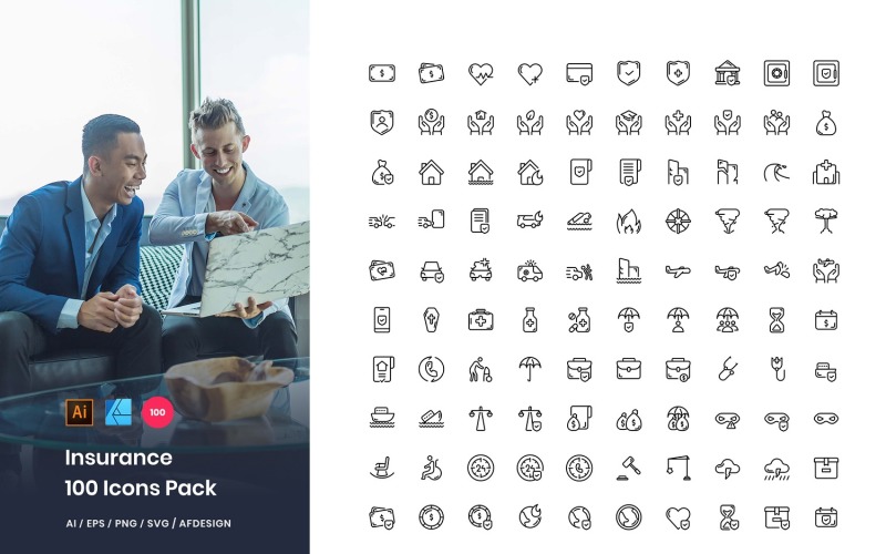 Download Набор иконок "Insurance 100 Set Pack Icon" / Insurance 100 Set Pack Icon - Набор иконок на тему графика icon,pack,set,icons,finance,business,agency,company,healthinsurance,insurance,lifeinsurance,homeinsurance,carinsurance,outline,line