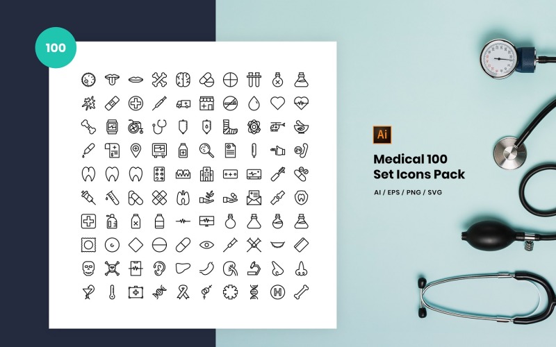 Medical 100 Set Pack Iconset Template