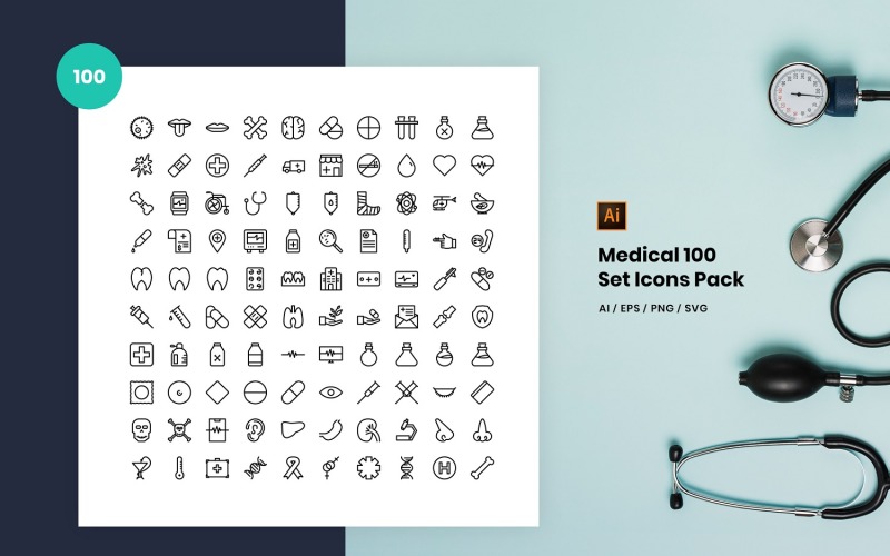 Медицинские 100 набор иконок пакет