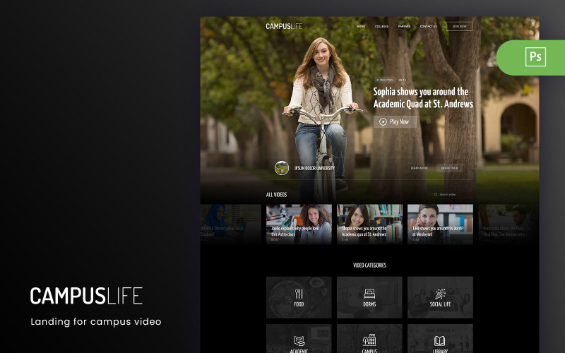 CampusLife - Campus Landing for Video Activity PSD Template