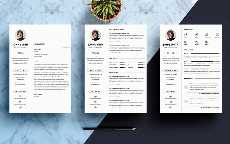 Download Резюме "Clean Resume Template" / Clean Resume Template - Резюме на тему графика application,black,and,white,classic,resume,clean,coverletter,curriculum,vita,cv,form,fresh,job,printable,psd,word