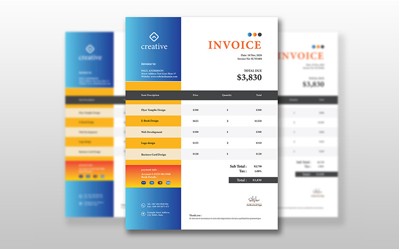 Download Фирменный стиль "Invoice Design - Corporate Identity Template" / Invoice Design - Corporate Identity Template - Фирменный стиль на тему графика a4,invoice,template,bill,blue,business,clean,elegant,fresh,illustrator,minimal,minimalist,modern,money,orange,photoshop,print,ready,professional,project