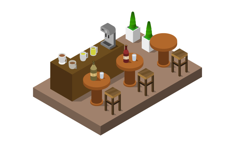 Download Vector "Isometric Bar - Vector Image" / Isometric Bar - Vector Image - Vector на тему графика pub,illustration,liquid,room,restaurant,set,isometry,table,vector,design,beverage,flat,interior,shelves,bottle,icon,concept,object,wine,indoor