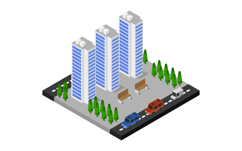 Download Vector "Isometric city - Vector Image" / Isometric city - Vector Image - Vector на тему графика illustration,urban,environment,nature,set,architecture,vector,perspective,street,house,concept,city,skyscraper,downtown,estate,isometric,town,3d,megalopolis,fence