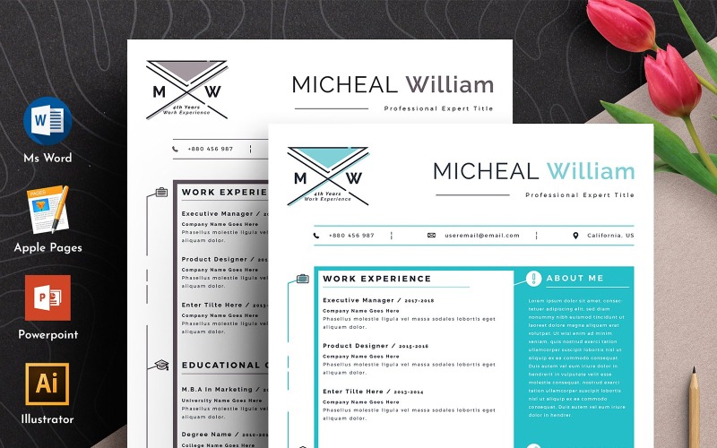 Kreatywny i nowoczesny szablon CV do edycji z Ms Word Apple Pages