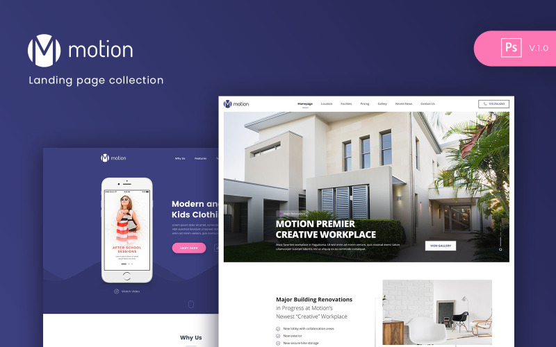 Download PSD шаблон "Motion - Landing page Collection PSD Template" / Motion - Landing page Collection PSD Template - PSD шаблон на тему графика landing,page,real,estate,company,corporate,agency,app,developer,psd,template,collection,businessundefined