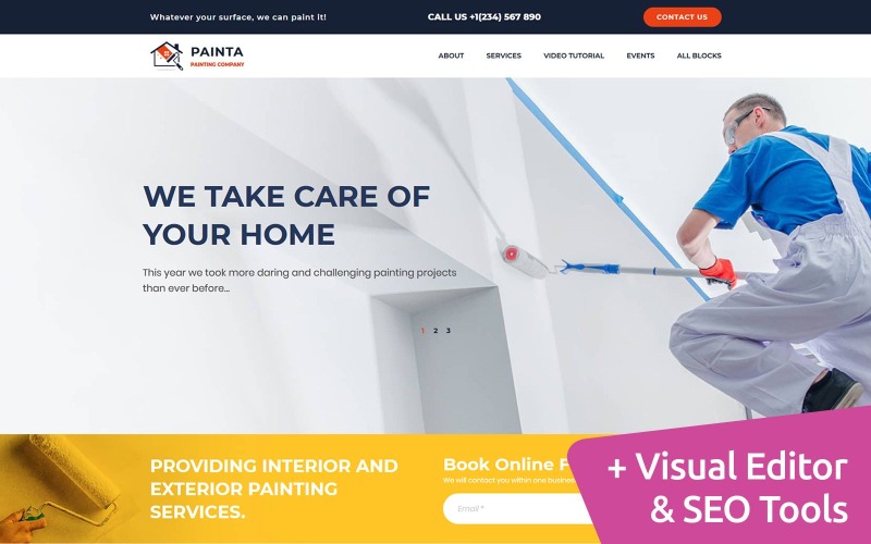 Painta - Modèle de page de destination MotoCMS pour entreprise de peinture