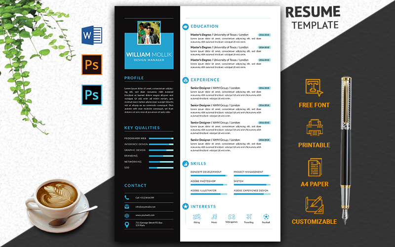 Download Резюме "Professional & Creative /CV Resume Template" / Professional & Creative /CV Resume Template - Резюме на тему графика professional,clean,minimal,modern,resume,template,cv,rsume,fully,layered,a4,paper,size,letter,profational,creative,eaditable,word,indesign,cvdesign