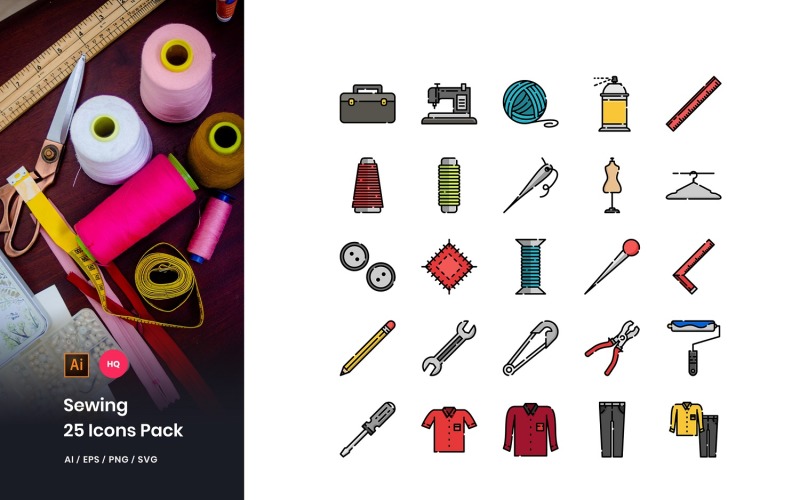 Download Набор иконок "Sewing Pack Icon Set" / Sewing Pack Icon Set - Набор иконок на тему графика icons,colorline,outline,fabric,sew,fashion,cloth,thread,tool,craft,needle,equipment,textile,tailoring,material