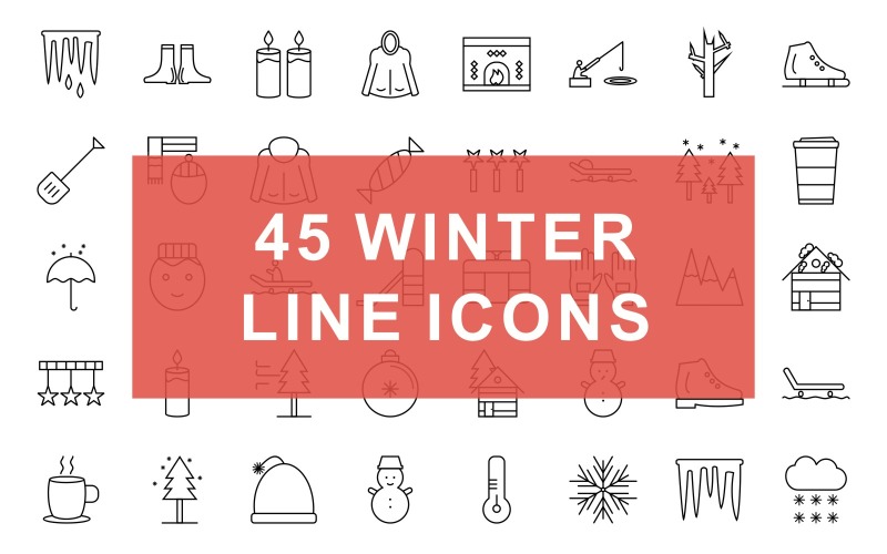 Download Набор иконок "Winter Line Black Icon Set" / Winter Line Black Icon Set - Набор иконок на тему графика icicle,snowman,snowflakes,marked,date,calendar,gift,warm,sock,ice,hockey,long,boots,two,candles,hoodie,fireplace,fishing,tree,with