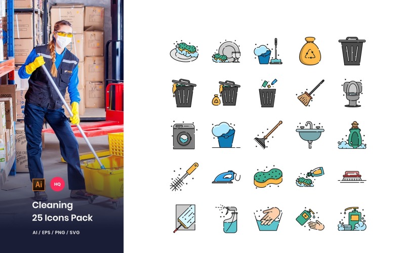 Download Набор иконок "Cleaning Pack Icon Set" / Cleaning Pack Icon Set - Набор иконок на тему графика icons,colorline,outline,cleaning,service,wash,washing,housework,equipment,tidy,white,toilet,plumbing,room,tool
