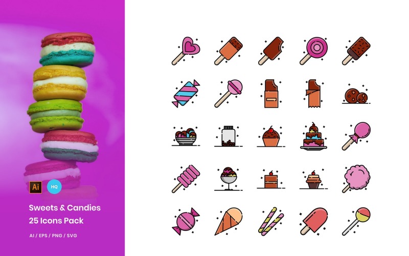 Conjunto de ícones do pacote de doces e balas