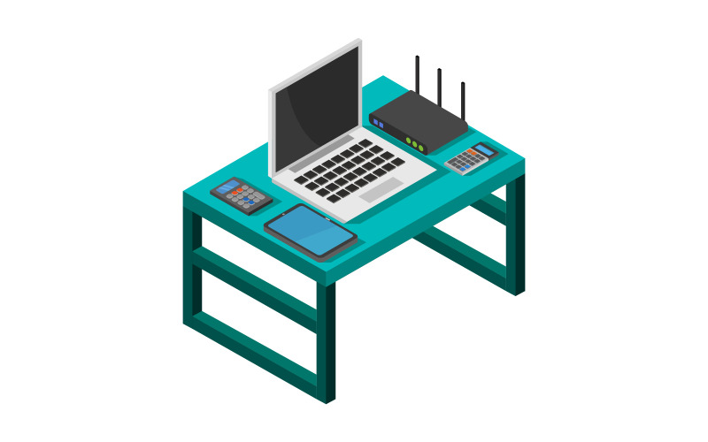 Escritorio de oficina isométrica - imagen vectorial
