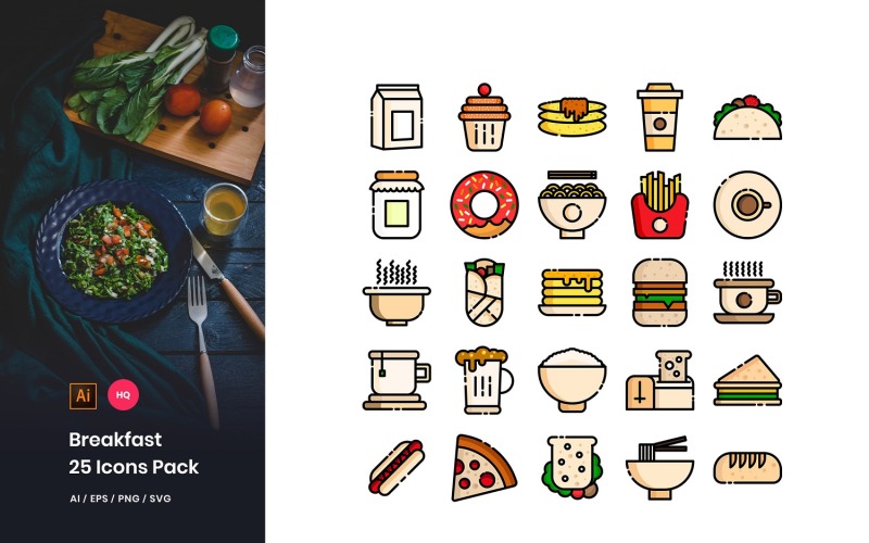 Frühstücksspielzeug Pack Icon Set