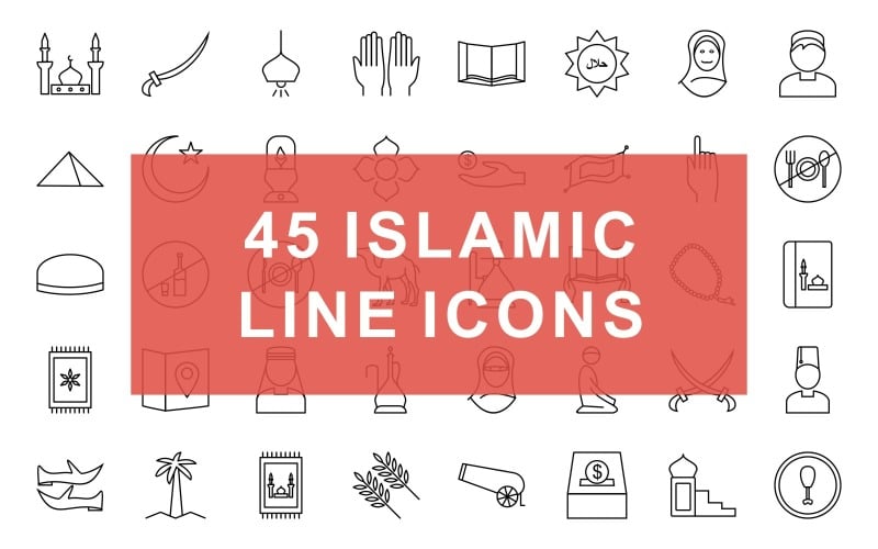 Islamitische lijn zwarte pictogramserie