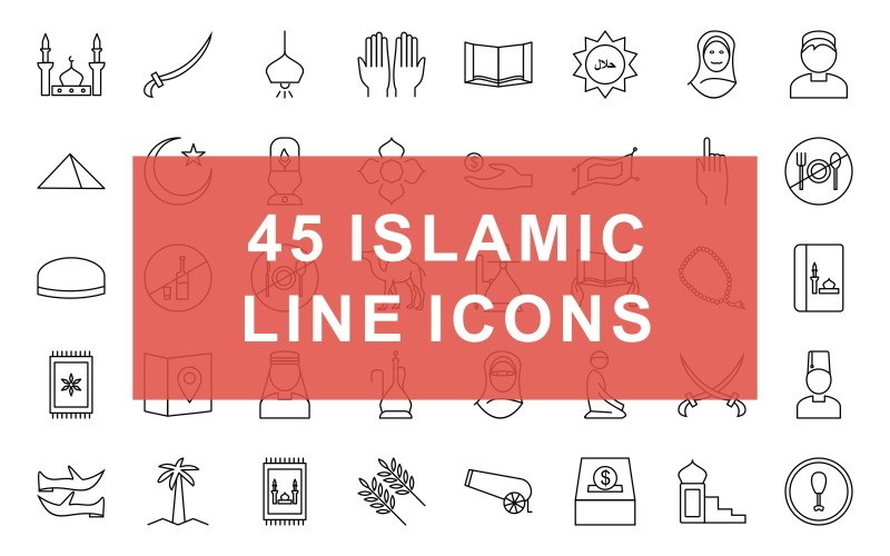 Islamska linia czarny zestaw ikon