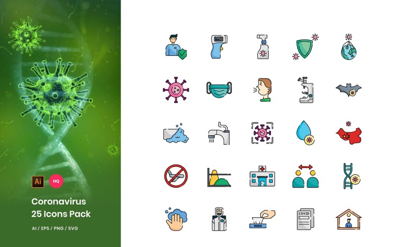 Koronavírus betegség csomag ikon készlet