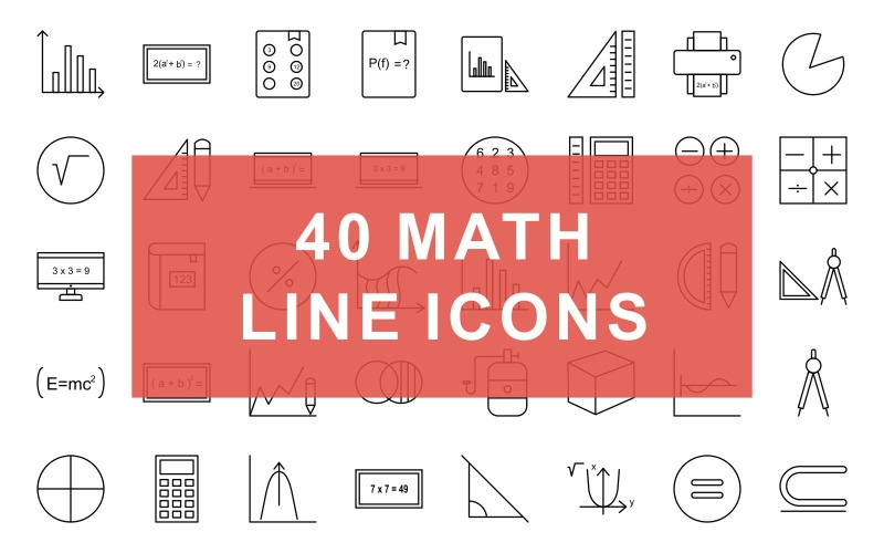Download Набор иконок "Math Symbols Line Black Icon Set" / Math Symbols Line Black Icon Set - Набор иконок на тему графика icon,vector,design,illustration,icons,iconic,set,maths,education,educational,square,root,percentage,symbol,equal,to,subsets,studying,study