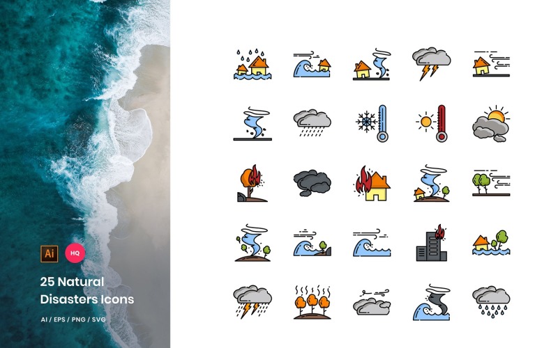 Download Набор иконок "Natural Disaster Pack Icon Set" / Natural Disaster Pack Icon Set - Набор иконок на тему графика icon,pack,set,line,linealcolor,color,natural,disaster,storm,thunderstorm,hurricane,earthquake,tsunami,flood,weather
