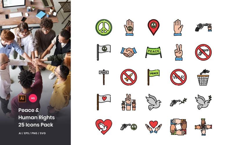 Download Набор иконок "Peace and Human Rights Pack Icon Set" / Peace and Human Rights Pack Icon Set - Набор иконок на тему графика icons,outline,linealcolor,human,peace,rights,freedom,unity,diversity,society,tolerance,friendship,hand,international,right