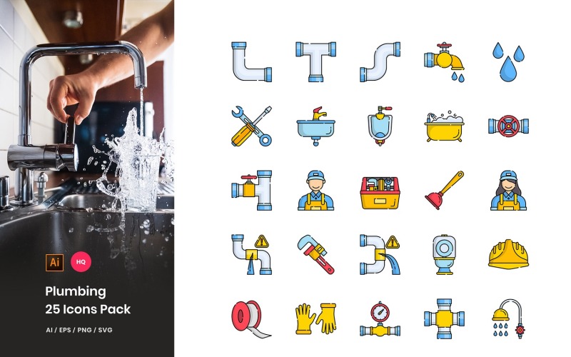 Sıhhi tesisat paketi Icon Set
