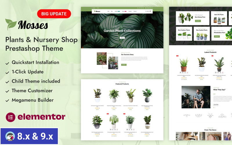 Tema adaptable de PrestaShop para tienda de jardinería y plantas de interior Musgos