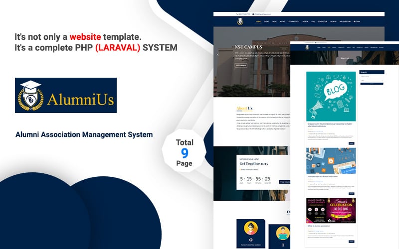 Alumnius- Laravel Derneği Yönetim Sistemi Web Sitesi Şablonu