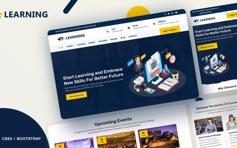 E-öğrenme Çevrimiçi kursları Web Sitesi Şablonu
