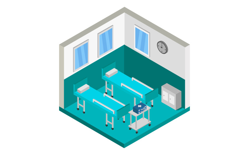 Download Vector "Isometric Hospital Room - Vector Image" / Isometric Hospital Room - Vector Image - Vector на тему графика clinic,illustration,room,medicine,equipment,isometric,hospital,vector,medical,surgery,set,care,aid,paramedic,service,health,design,building,emergency,isolated