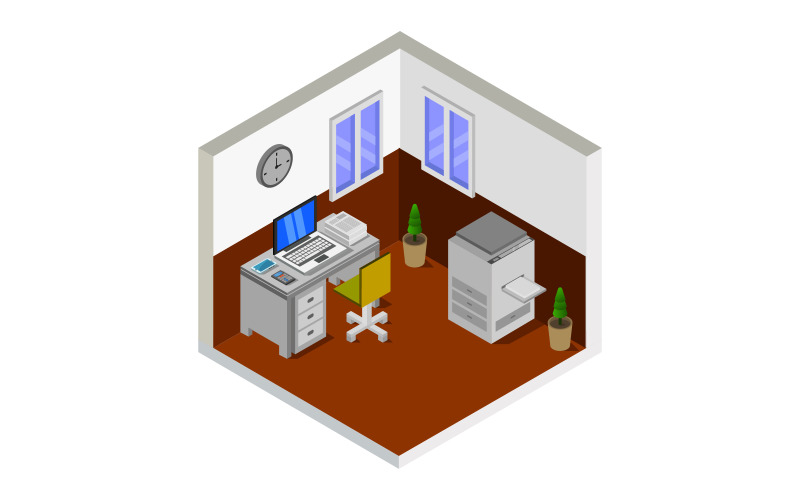 Download Vector "Isometric Office Room - Vector Image" / Isometric Office Room - Vector Image - Vector на тему графика workplace,room,business,table,interior,indoor,isometric,3d,office,infographic,people,isometry,reception,design,flat,meeting,worker,illustration,corporate,team