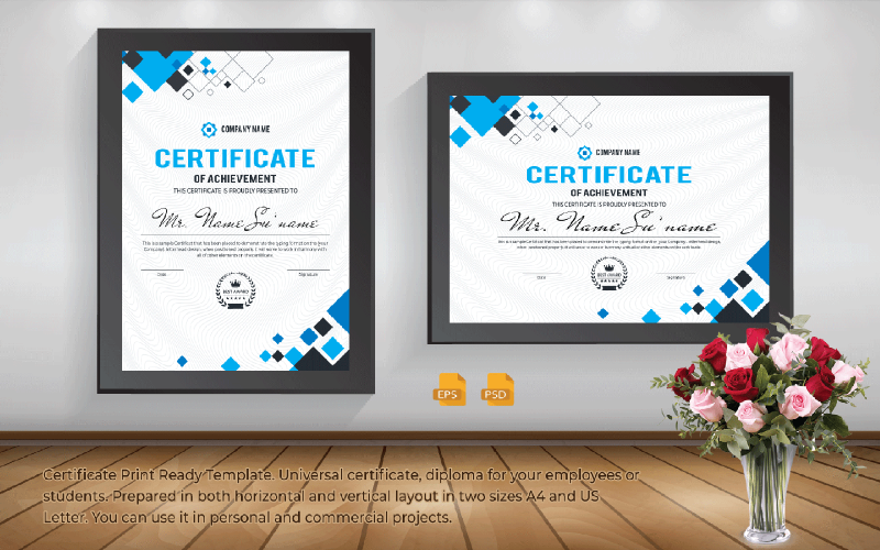 Download Шаблон сертификата "Print Ready Certificate Template" / Print Ready Certificate Template - Шаблон сертификата на тему графика blue,certificate,black,business,design,green,creative,graphic,landscape,letterhead,modern,official,print,professional,simple,standard,web,white
