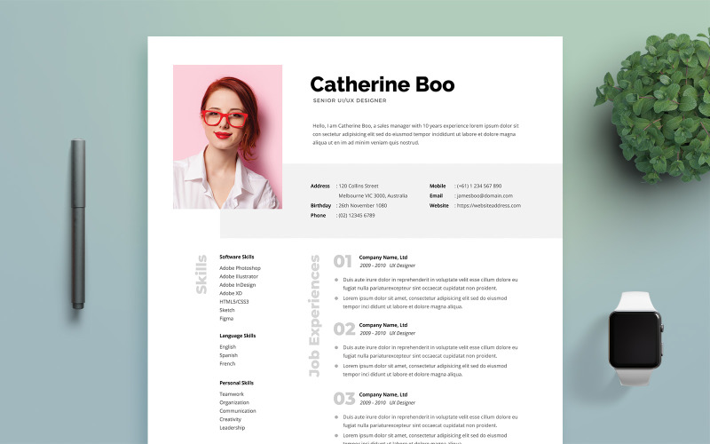 Download Резюме "Professional Woman Resume Template" / Professional Woman Resume Template - Резюме на тему графика professional,resume,cv,clean,business,corporate,documents,paper,curriculum,vitae,job,works,fresh,graduate