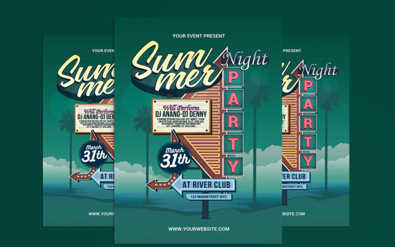 Download Фирменный стиль "Summer Night Beach Party - Corporate Identity Template" / Summer Night Beach Party - Corporate Identity Template - Фирменный стиль на тему графика bar,party,beach,cocktails,night,college,drinks,glass,invitation,karaoke,lounge,modern,new,flyer,palm,palms,park,parties,post,sand