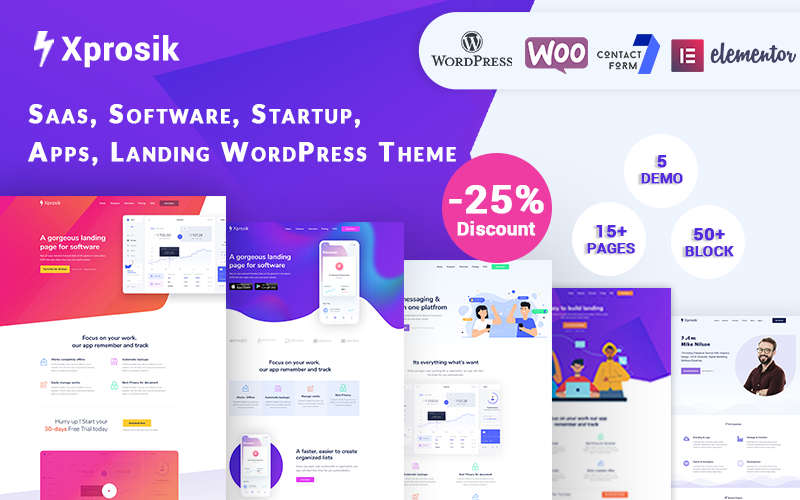Xprosik - Saas Software App Startup Landing WordPress Elementor Theme
